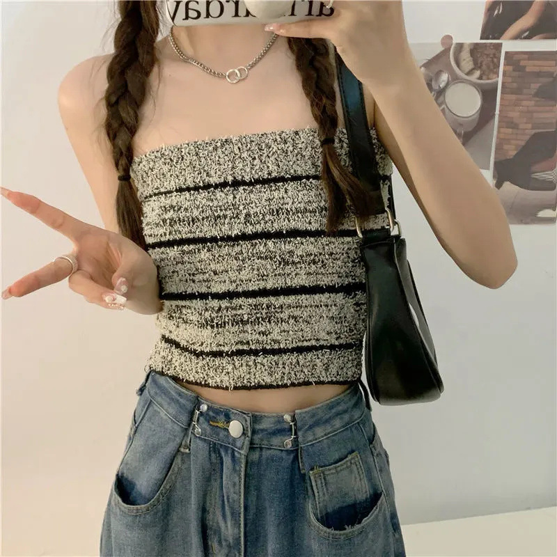 Sexy hot girl striped tube top for women summer  new style short chic ins top for inner wear and outer wear