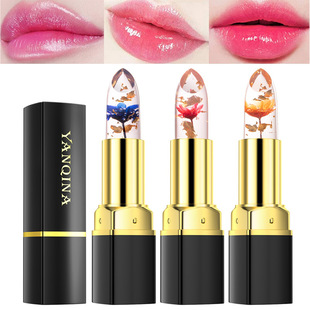 YANQINA Flower Lipstick Transparent Jelly Color Changing Gold Foil Lipstick Warm Lipstick Non-stick Cup Non-fading Lip Gloss