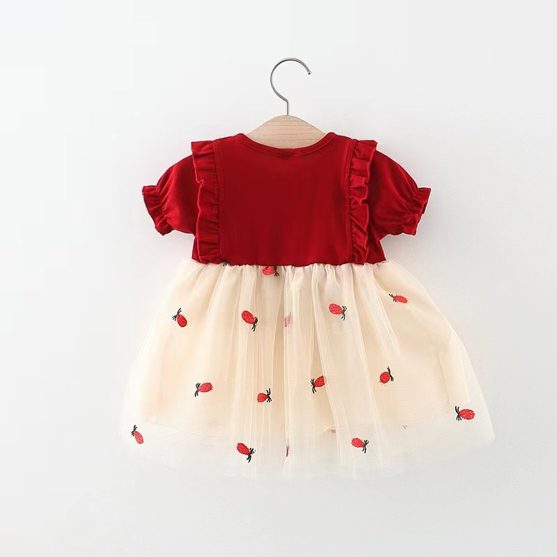 1547 New Girls' 2023 Baby Girl Summer Dress Solid Color Pineapple Mesh Stitching Dress Girls' Hair