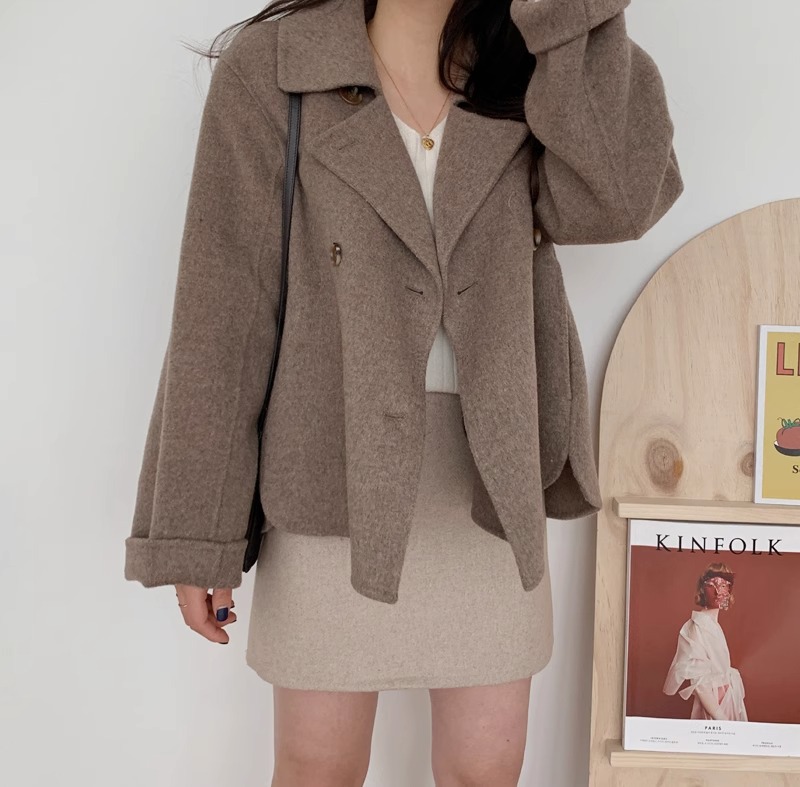 Blazer da donna in misto lana di ispirazione francese, cappotto oversize doppiopetto, elegante capospalla autunno/inverno_voghion.com