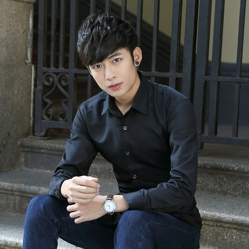 White shirt men's long sleeve slim fit business best man plus size black suit shirt work professional formal wear shirt men