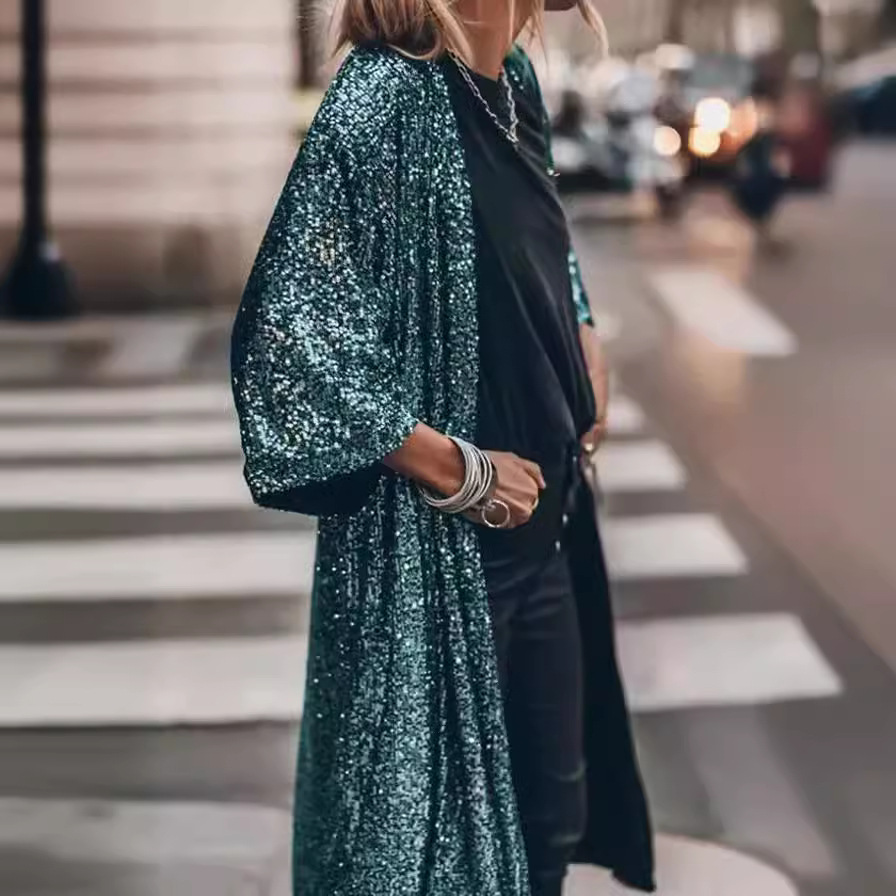 2025 European and American cross-border spring new products Amazon AliExpress Fashion Party Sequin Cardigan Jacket Women