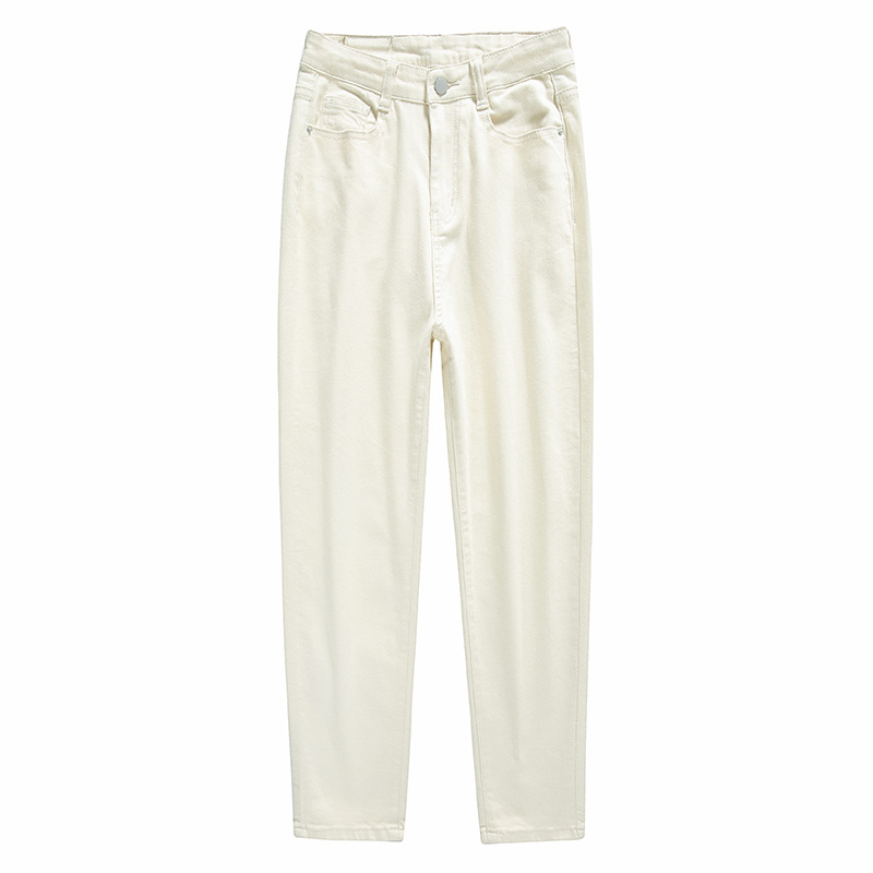 Jeans Women's High Waist Elastic Slim White Harem Pants Autumn and Winter fleece-lined Casual Pants Wide Leg Loose Dad Pants