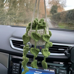 2023 new car ornaments hand-crocheted hanging orchid potted wool pendant Car Rearview Mirror creative pendant