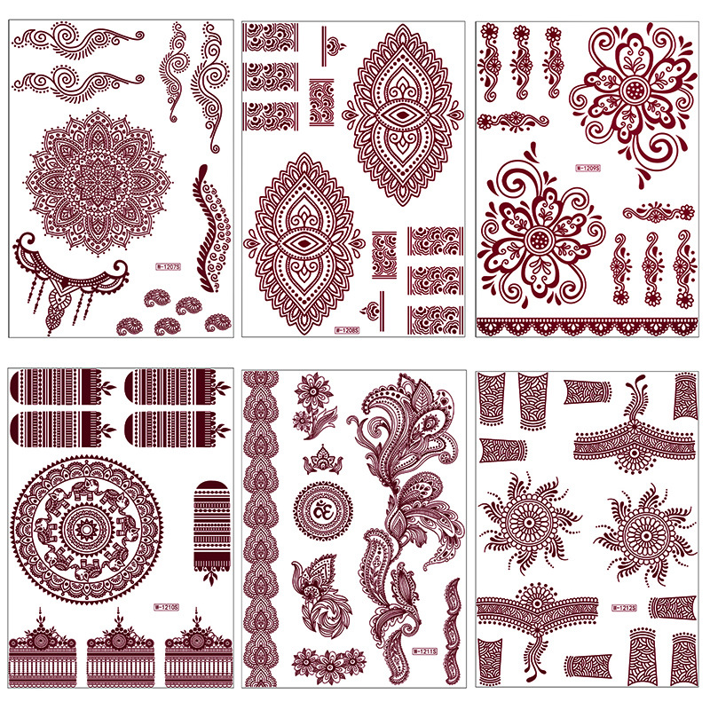 Zhengxiang 2025 Cross Border Brown Lace Tattoo Waterproof Flower India henna art tattoo Amazon