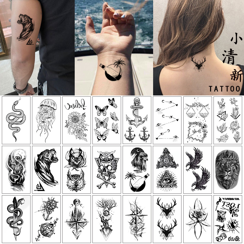 Small Fresh tattoo Sticker English Letter Flower Butterfly Sketch Line Waterproof tattoo Sticker