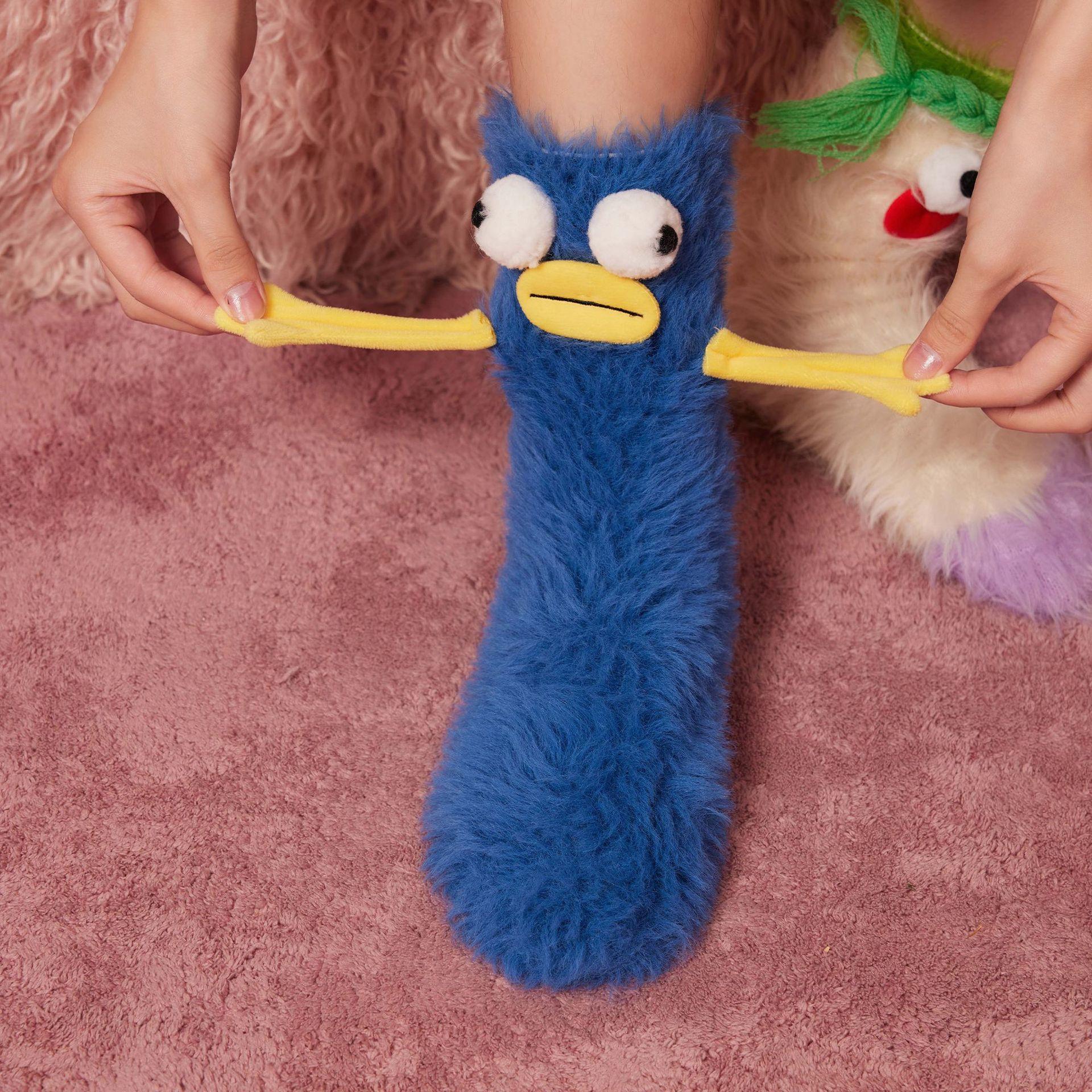 Ugly cute funny cute facial expression bag autumn and winter coral fleece floor socks thickened warm cartoon mid-calf length socks sleep socks