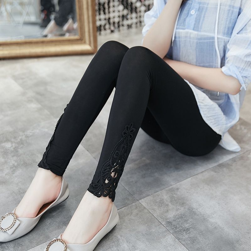 Leggings Trousers Outer Wear New Lace High Waist Slimming Stretch Tight Korean All-match Spring and Autumn Thin Ankle-length Pants