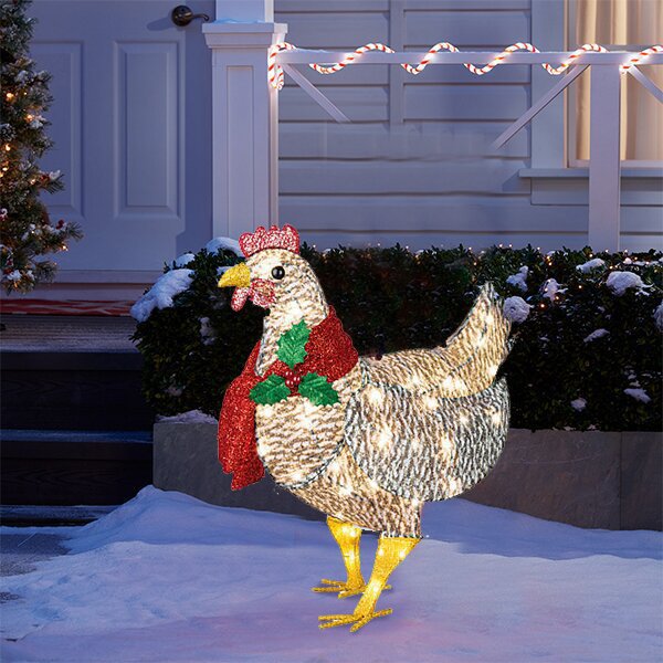Christmas acrylic Scarf Chicken Light-Up Chicken with Scarf garden decoration glowing Chicken