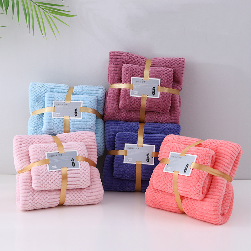 Towel Bath Towel suit Coral Fleece Mother-and-Mother Set Towel Welfare Gift Thickened Bath Towel Absorbent Towel Wholesale Two-Piece Set