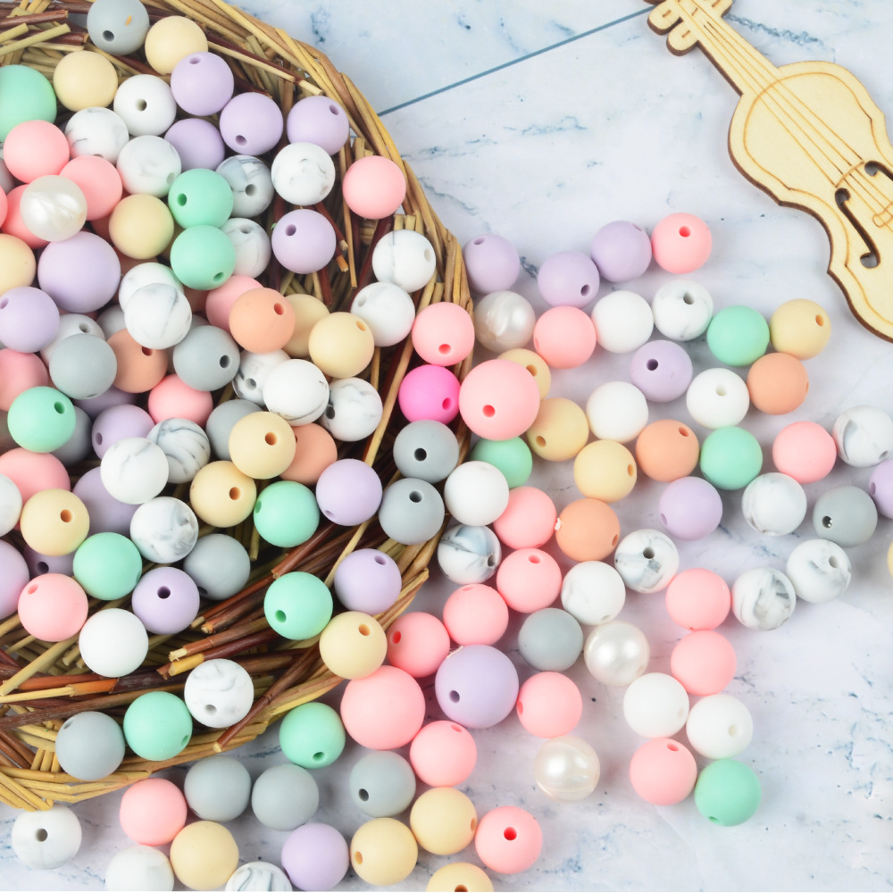 Silicone beads color round bead necklace bracelet beaded handmade diy children's jewelry accessories loose beads wholesale