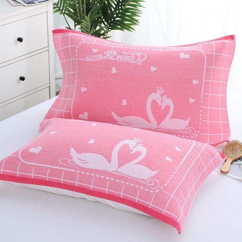 Cotton Pillow Towel A Pair of High-Grade Cotton Gauze Household Adult Pillow Headband Soft Sweat-Absorbing Single-Person Four-Season Cover Towel for Hair