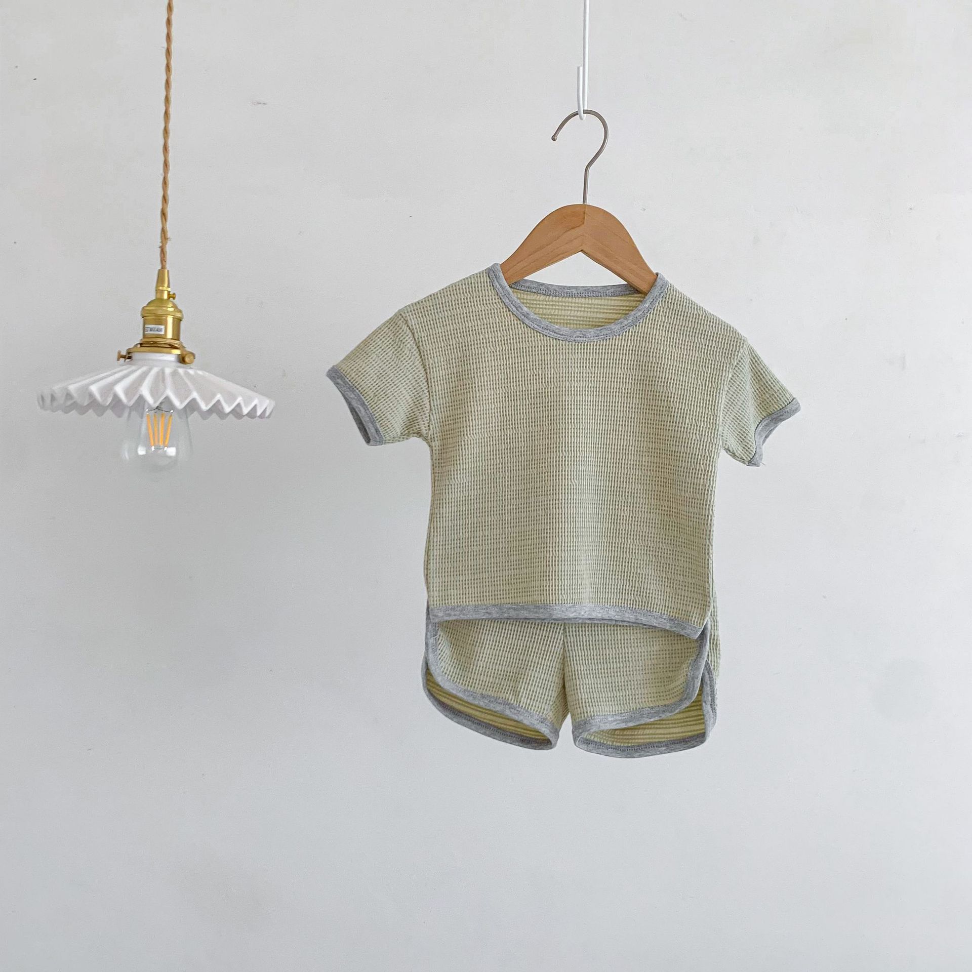 Korean style ins infant children's clothing waffle casual sports short sleeve suit boys and girls baby Summer cotton shorts two-piece set