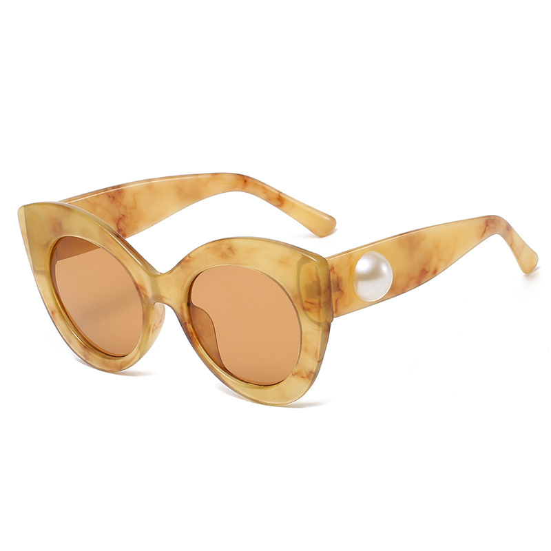 New Fashion Cat's Eye Large Frame Sunglasses Internet Celebrity Street Shooting Candy Color Pearl Glasses Women's Trendy Sunglasses s21223