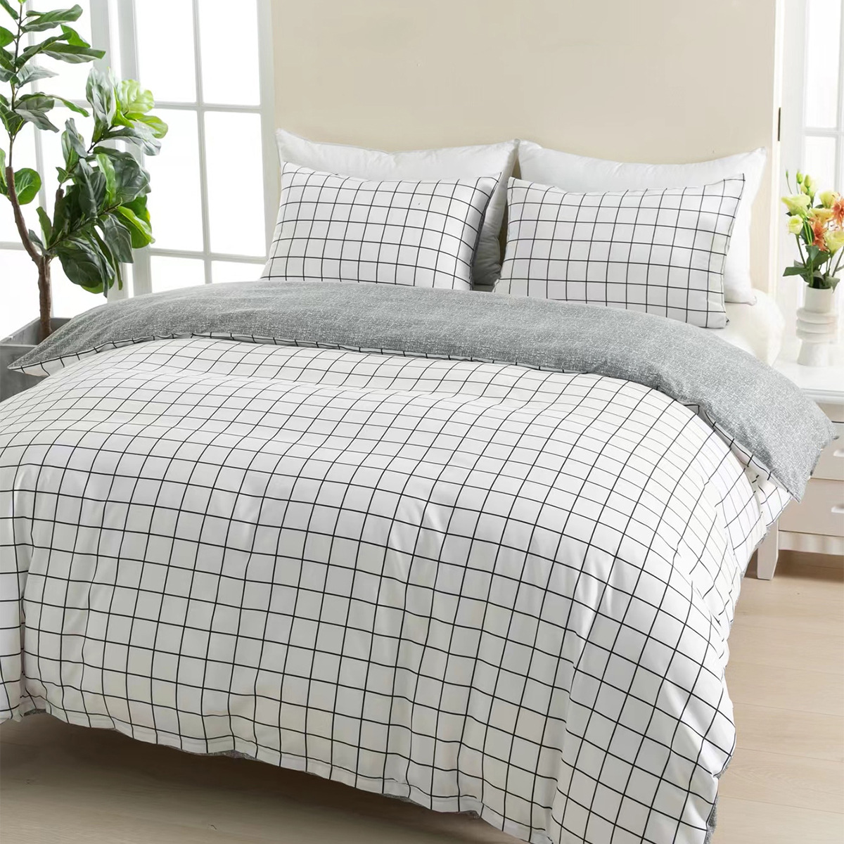Cross-border bedding foreign trade home textile Amazon Europe and America three-piece set simple sanding printing pillowcase quilt cover kit