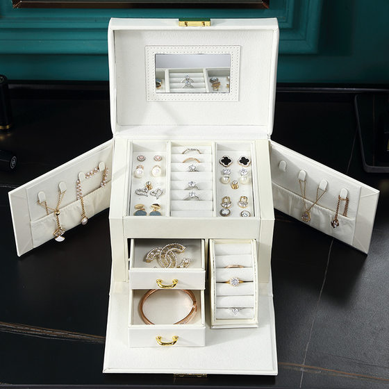 Cross-border Direct Supply Jewelry Box Storage Box Portable with Mirror Jewelry Box Necklace Ring Jewelry Box jewelry Box