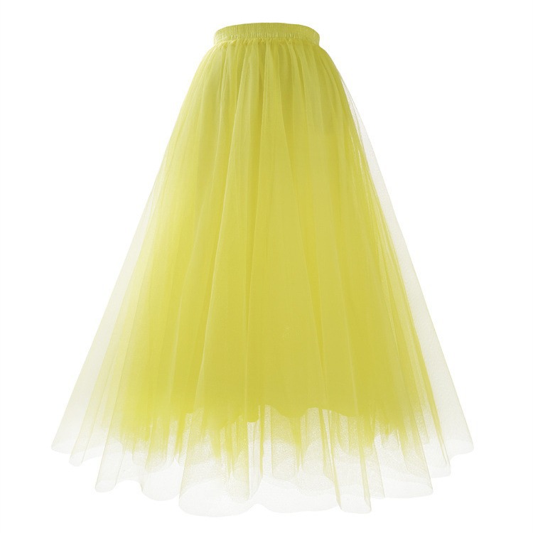 European and American New Autumn and Winter Mesh Pleated Skirt plus size Princess Skirt A- line Skirt High Waist Slimming Long Skirt Soft Yarn Skirt