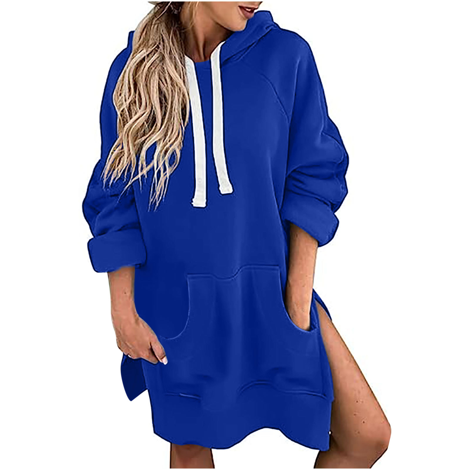 Amazon cross-border European and American popular Loose Women's sweater autumn long sleeve solid color pullover hooded drawstring top for women