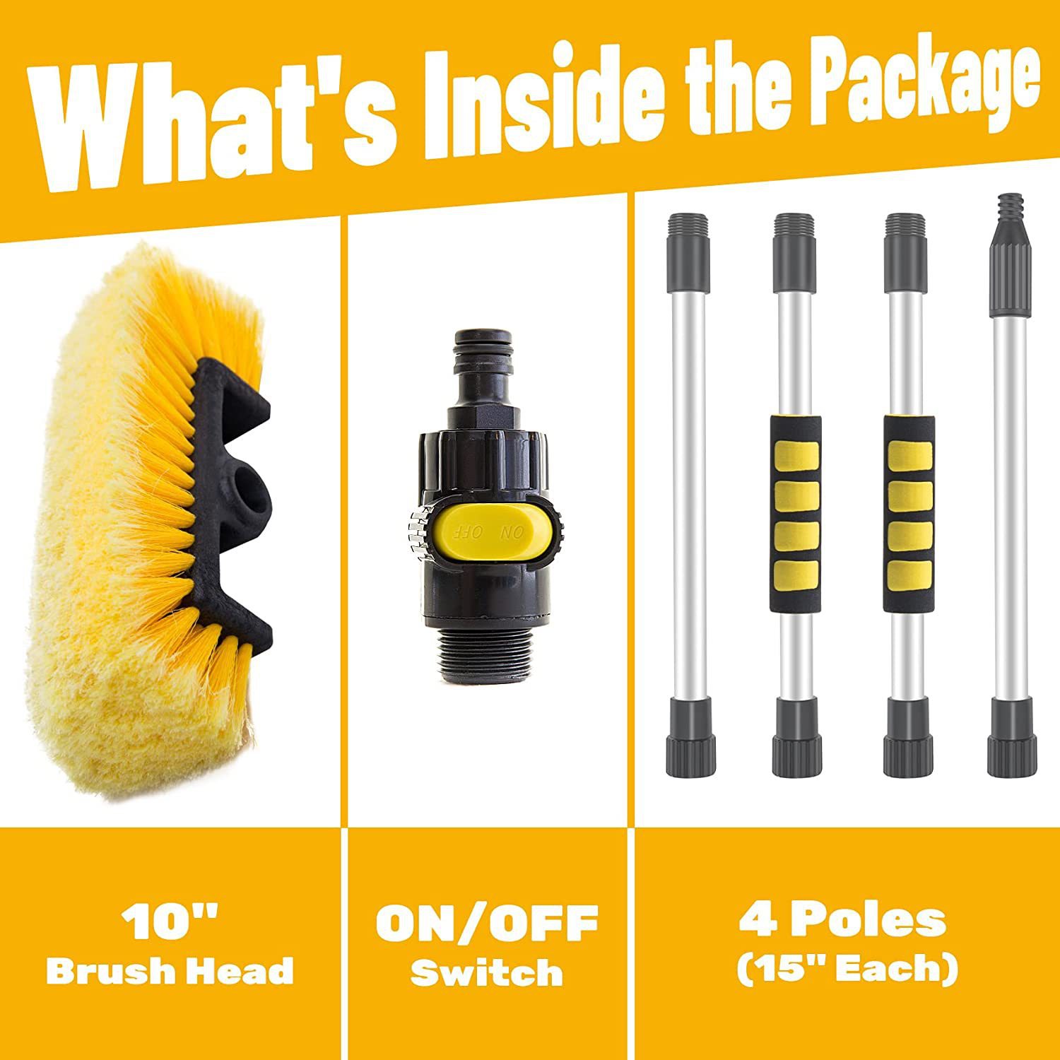 Car wash brush portable car wash brush four-section Rod detachable water brush yellow soft brush car wash