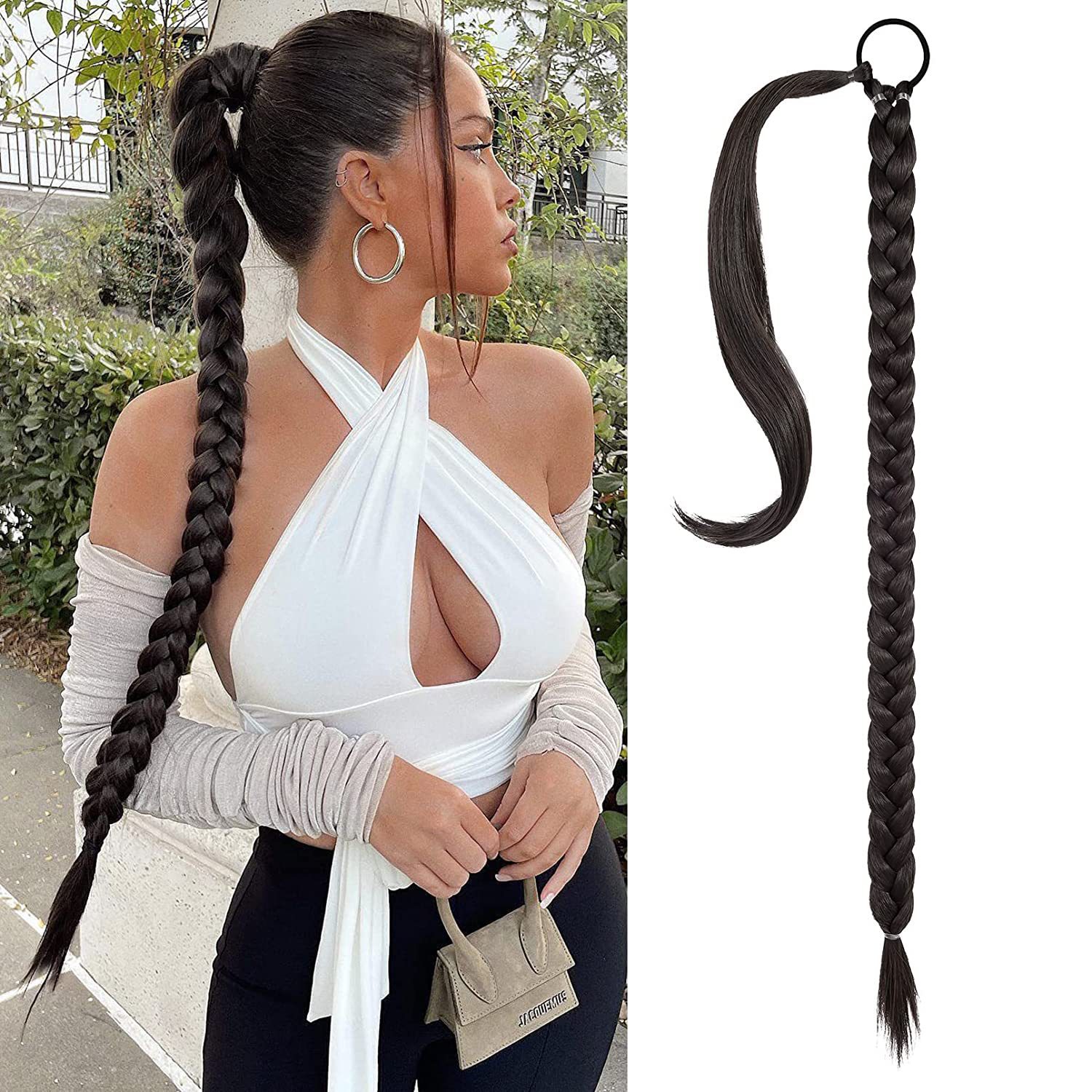 Fake braid 2022 new fashion Chemical Fiber wig women's long braid hair extension belt hair extension braid wig ponytail