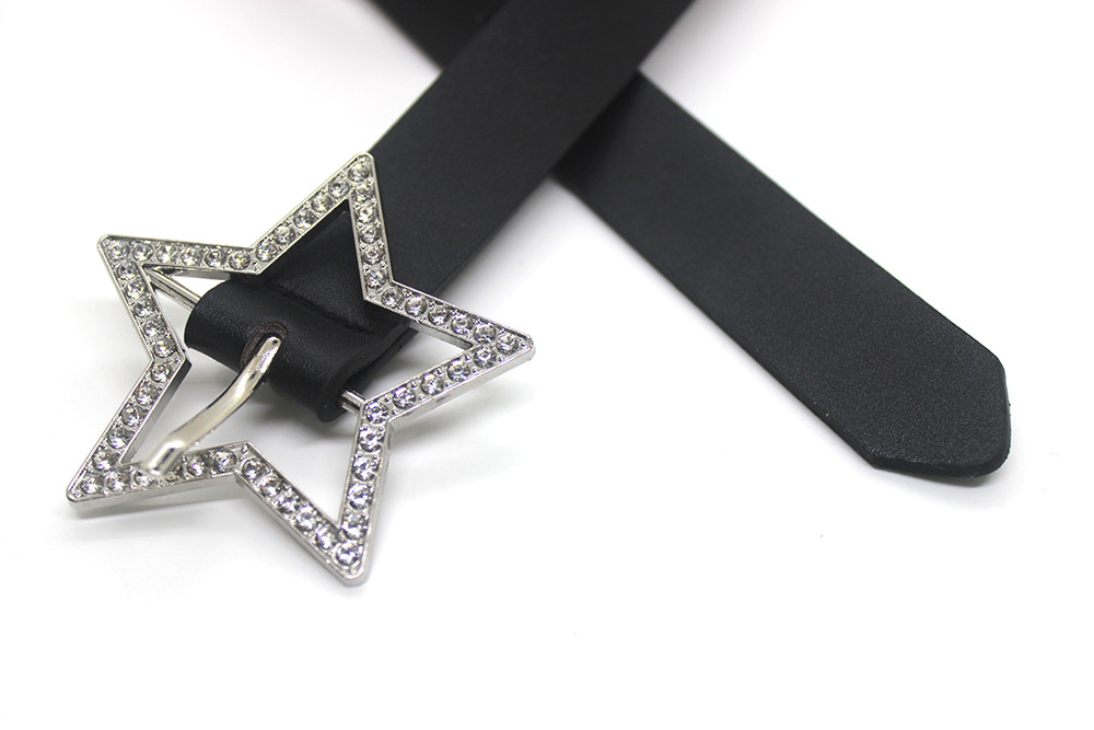 Nowość w stylu Spice Girl Millennium Pink Belt Amerykański styl Metalowa klamra Pięcioramienna gwiazda Pełny pas wiertniczy Pasek na każdy mecz_voghion.com