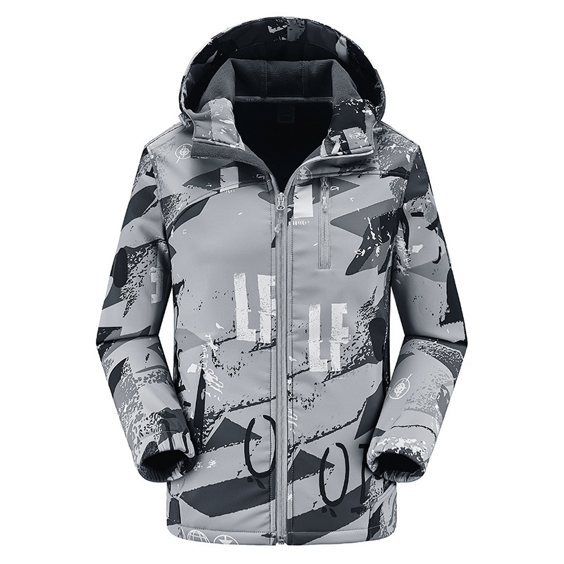Camouflage Soft Shell Jacket Men's plus size All-match Anti-splashing Single Jacket Warm Windproof Outdoor Couple's Coat Women
