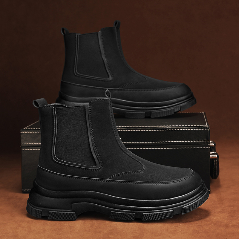 Chelsea boots men's high-top British style thin slip-on non-slip wear-resistant boots trendy all-match high-grade boots men