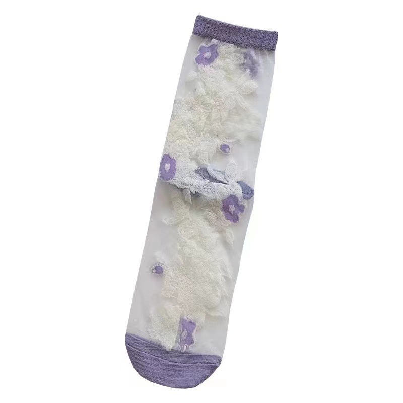 JK Glass Silk Socks for Women Summer Crystal Stockings Ultra-thin Transparent Cassette Cotton Bottom Mid-calf Socks for Women Manufacturers Wholesale