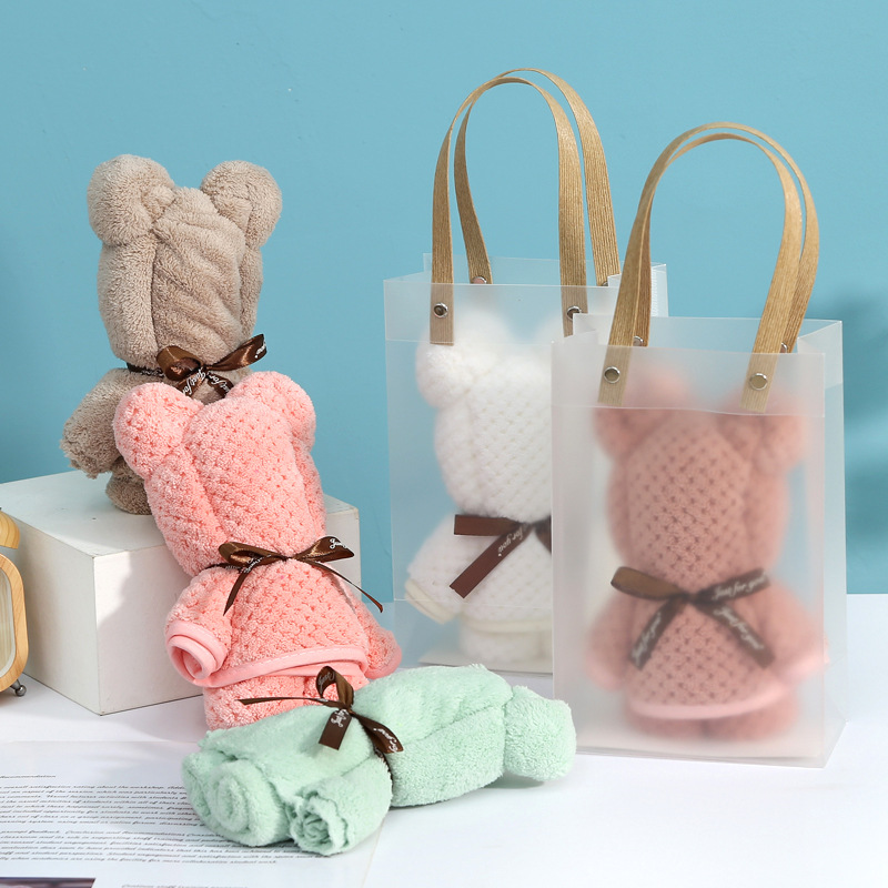 Creative bear towel hand gift wholesale coral fleece towel bear tote bag holiday birthday gift