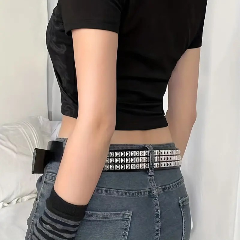Hot Girl Belt ins Style Retro Stylish Black Punk Belt Decorative Jeans Rivets Versatile Same Style for Men and Women