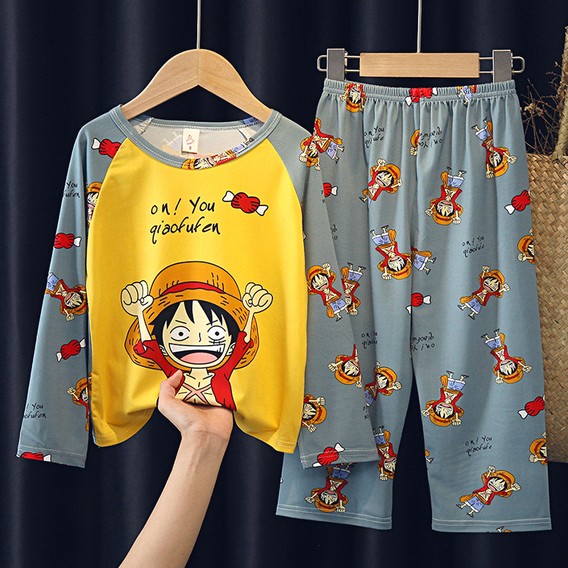 Spring and Autumn Long Sleeve Children's Pajamas Set Girls Boys Middle and Big Children Cartoon Spring and Summer Days Children's Air Conditioning Home Clothes