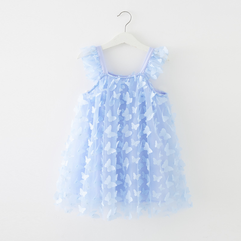 2023 Children's Skirt Summer New Butterfly 3D Embroidered Girl's Veil Skirt Flying Sleeve Dress Strap Princess Skirt Spot Hair