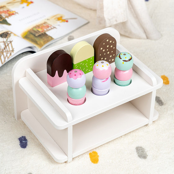 Wooden Imitation Macaron Ice Cream Cones Commissary Dessert ins Wind Building Blocks Che Che Che Play House Toys