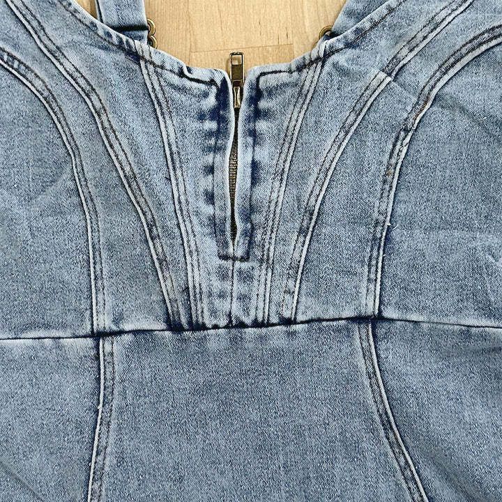 European and American 2023 cross-border Amazon independent station U-collar sling distressed casual wind washing Denim split dress
