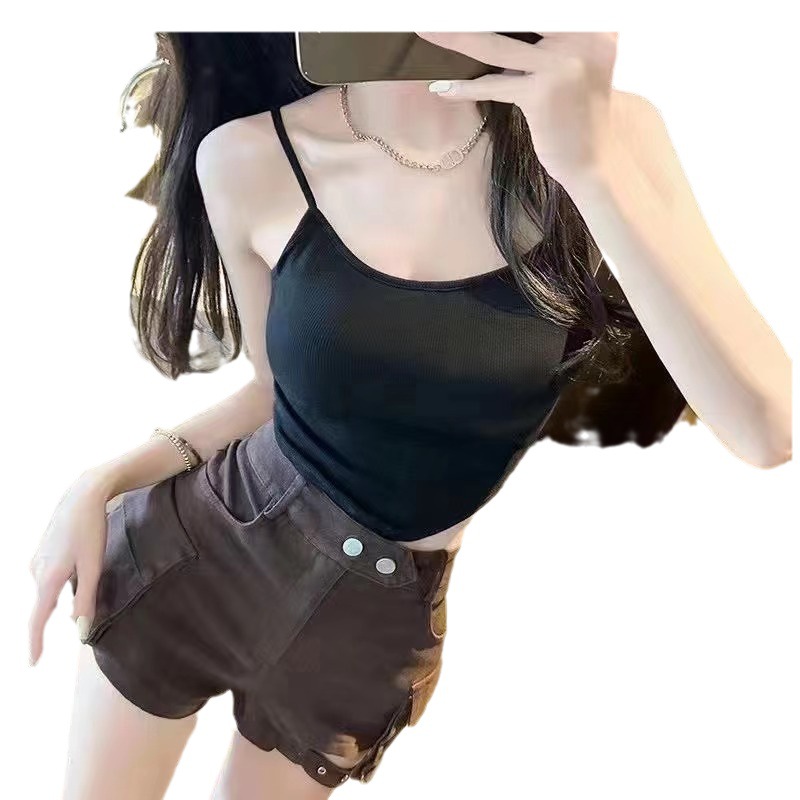 2874# Explosions Sewing Threaded Camisole Vest Cross Beautiful Back Cure Machine Integrated Chest Pad Sexy Big Backless