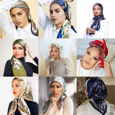 TIKTOK Hot Scarf 90*90cm Satin Sade Square European and American Women's Turban tudung bawal