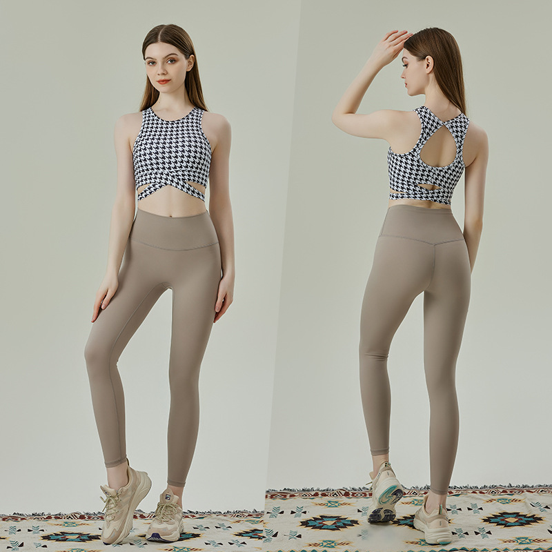 New Retro Chinese Style Printed Yoga Suit High Strength Vest with Chest Cushion Sling Sports Beauty Back Pilates Spring and Summer
