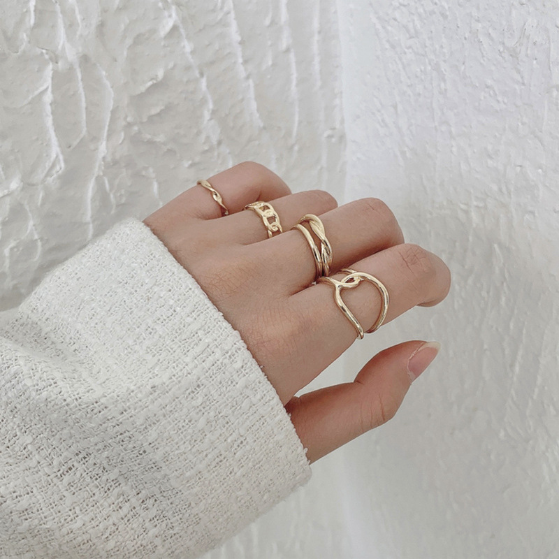 European and American Creative Five-piece Ring Internet Celebrity Elegant ins Style Hollow Ring Personalized Qingdao Korean Foraging Finger Ring 552