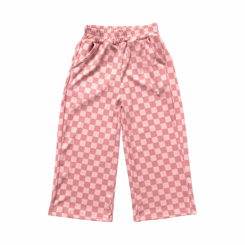 2024 New Girls' Pants Spring and Autumn Children's Chessboard Pearted Pants Wide Leg Pants Ice Silk Straight Pants Children's Wear Batch