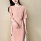 French style half-length dress 2023 Summer new design sense niche fashion light mature style solid color round neck midi dress
