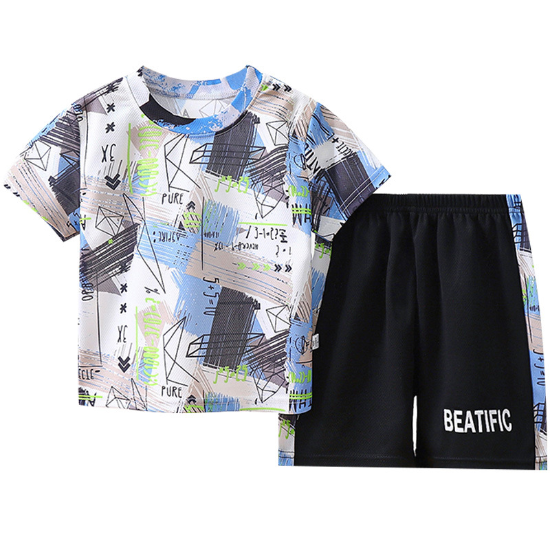 Children's short sleeve suit summer new large children's camouflage short sleeve shorts boys sports quick-drying clothes children's clothing wholesale