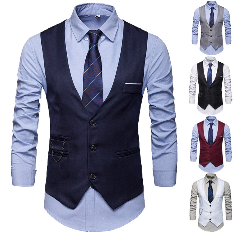 AliExpress Amazon Summer New Men's Solid Color Suit Vest British Slim-fit Large Size Vest