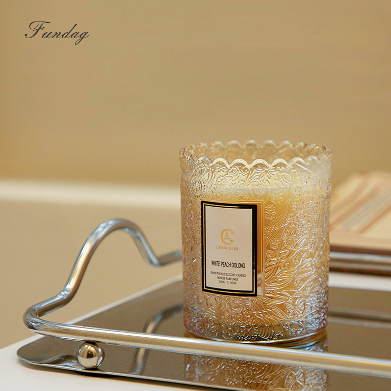 Aromatherapy candle cup embossed glass ins wind plant smokeless fragrance candle wholesale Valentine's Day gift