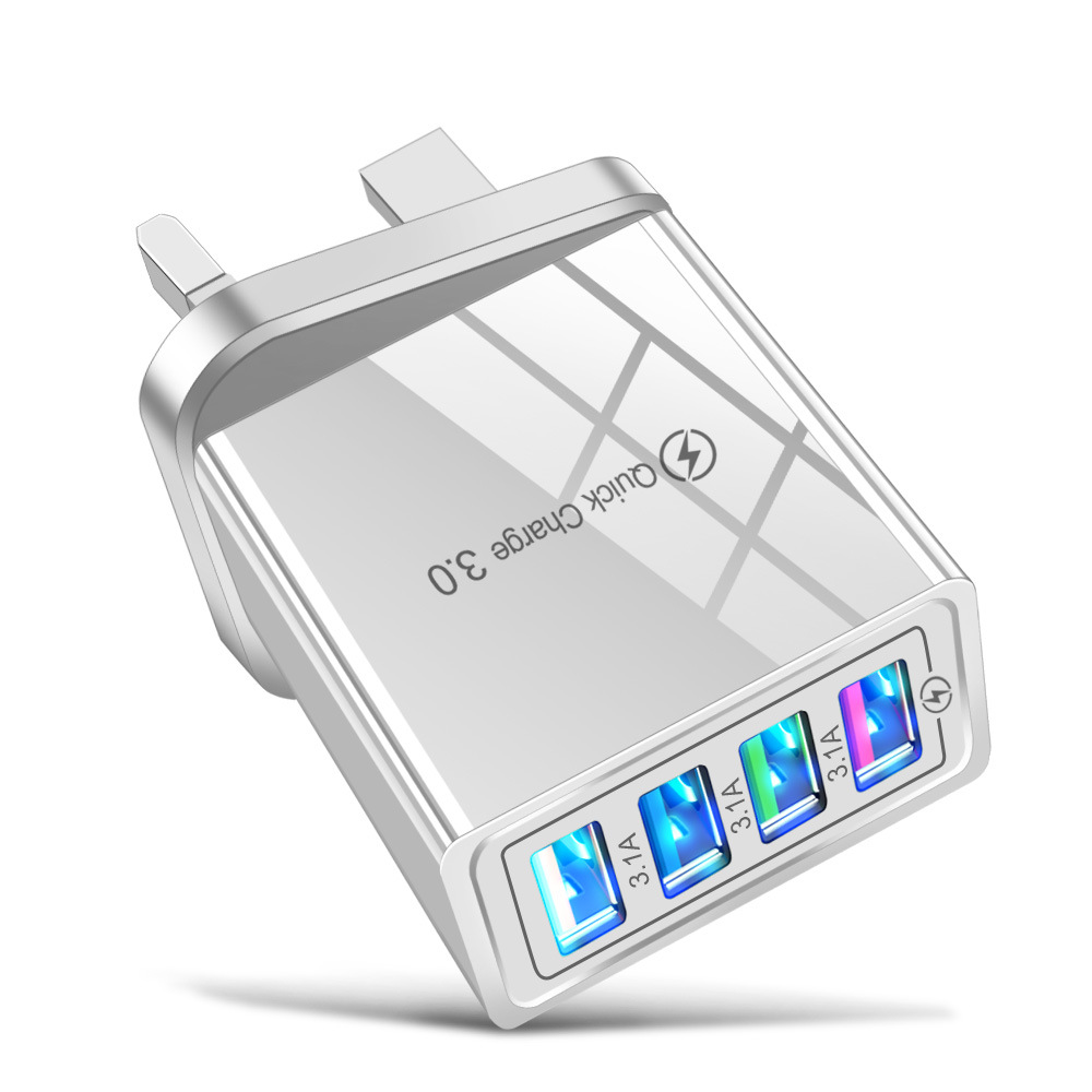 LED light-emitting 4USB color charger 3A mobile phone tablet travel charger head European and American regulations travel charger