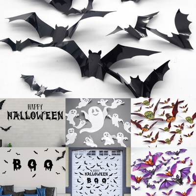 Cross-border three-dimensional Halloween PET bat ghost BOO wall sticker window garage holiday decoration big size wall sticker