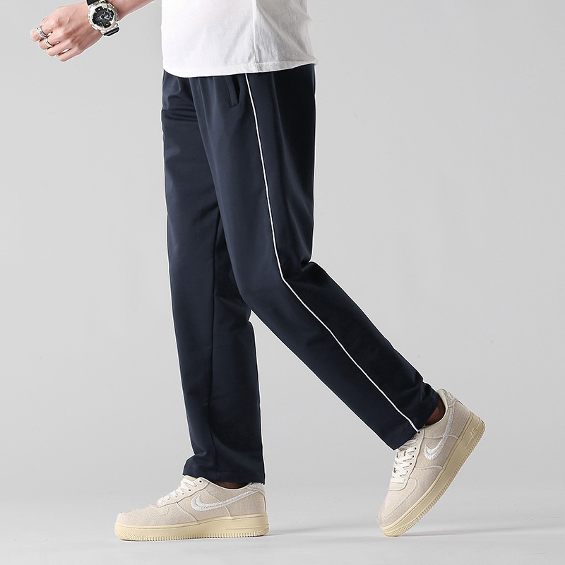 Pure Cotton School Uniform Pants Two Bars for Men and Women Students Purple Blue Breathable Thin Two Bars Loose Elastic Straight Pants