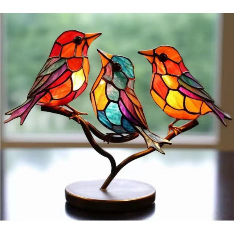 Spot 2023 New Product Amazon Bird Ornaments Home Decoration Ornaments Hundred Flowers Bird Metal Home Decoration
