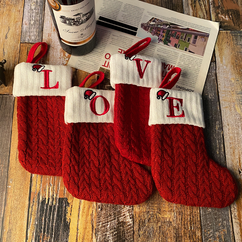 2023 spot foreign trade exquisite Christmas socks wool knitted Christmas socks letter socks Christmas pendant gift bag wholesale
