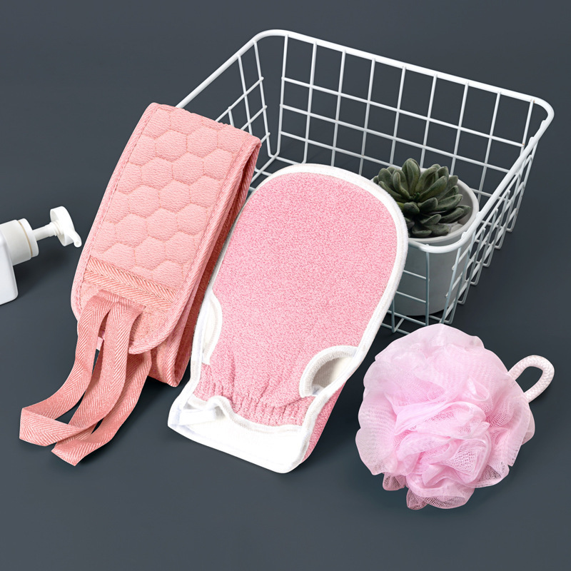 Rubbing Bath Towel Bathing Artifact Three-Piece Set Thickened Gloves Mud Rubbing Decontamination Bath Ball Combination Set Backrest Strip Rubbing Towel