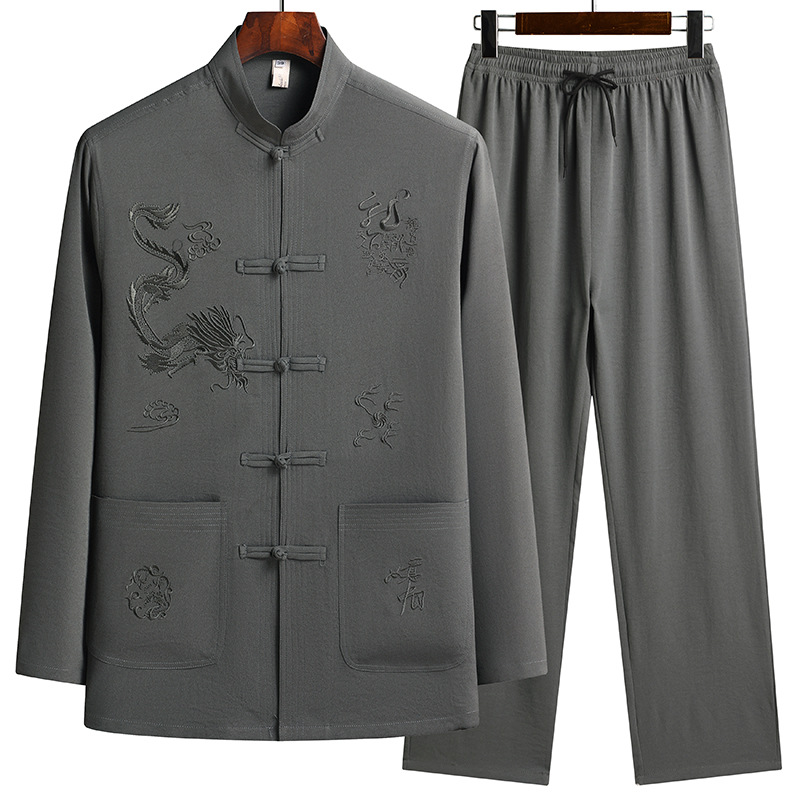 Outlet Middle-aged Dad Autumn Suit Casual Middle-aged and Elderly Tang Suit Men's Spring and Autumn Chinese Style Grandpa Long Sleeve Hanfu